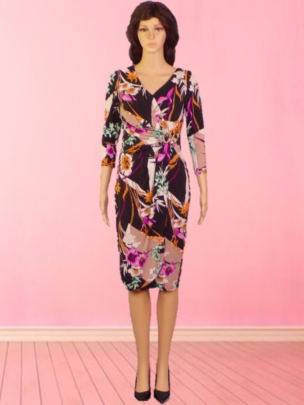 THALIA SODI size XS multicolor floral 3/4-sleeve sheath dress polyester/spandex